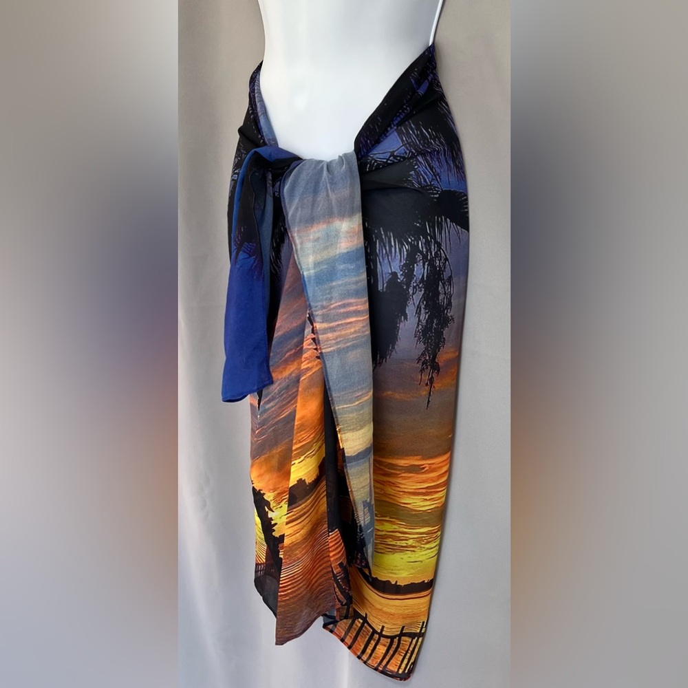 Colleen Lopez Cover Up Wrap One Sz Beach ocean view palms sunset - Picture 3 of 10